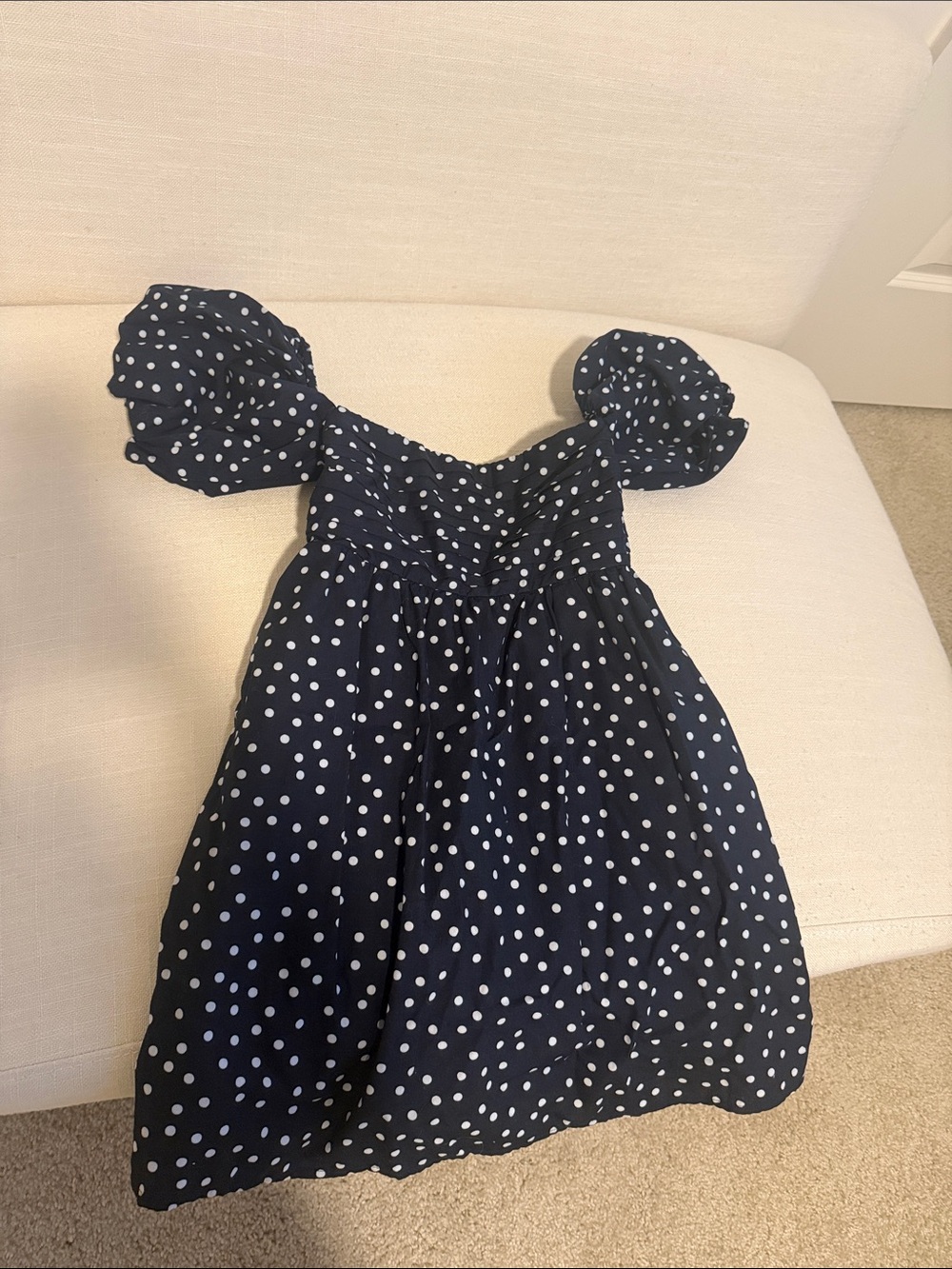 Abercrombie & Fitch Navy and White Polka Dot Puff Sleeve Dress
